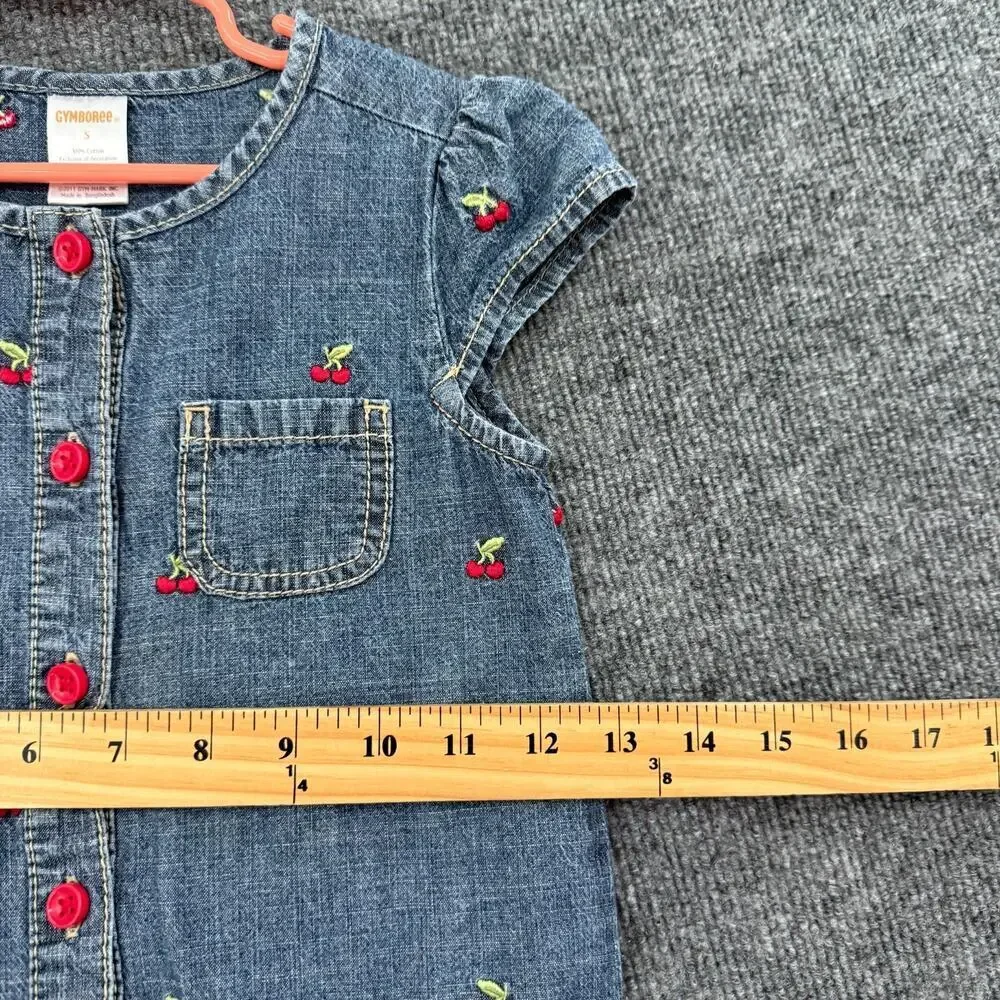 Gymboree Girls Denim Cherry Embroidered Tiered Ruffle Dress Sz 5 Drop Waist 2011